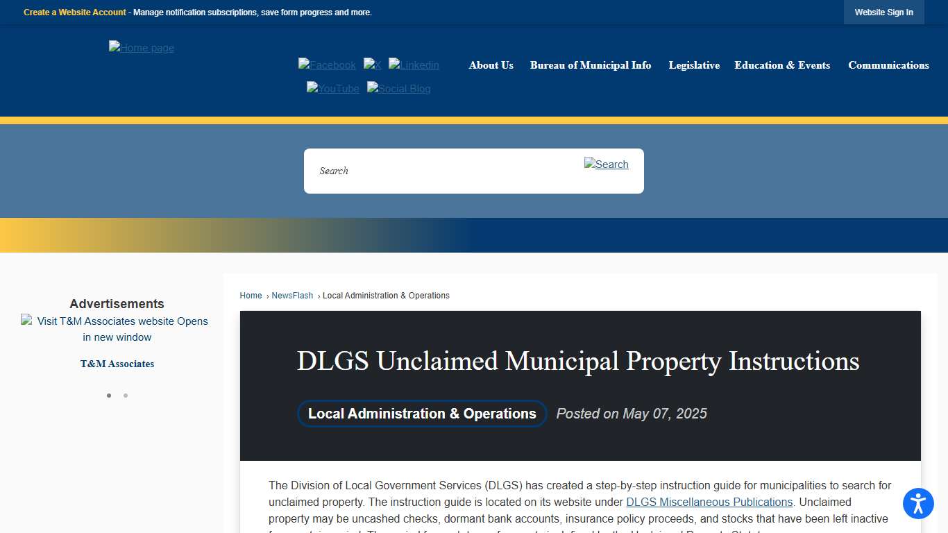 DLGS Unclaimed Municipal Property Instructions • New Jersey League of Municipalities